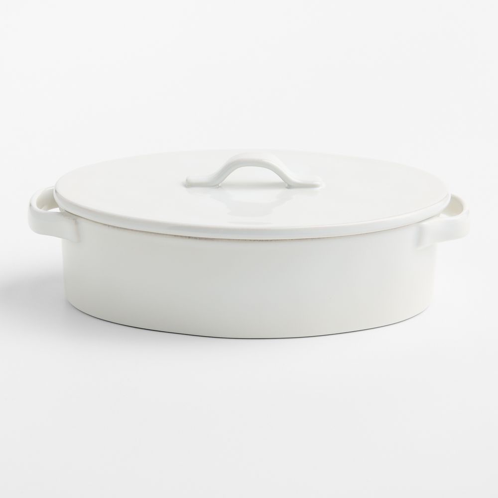 Marin White Stoneware 3-Qt. Oval Covered Casserole Baking Dish