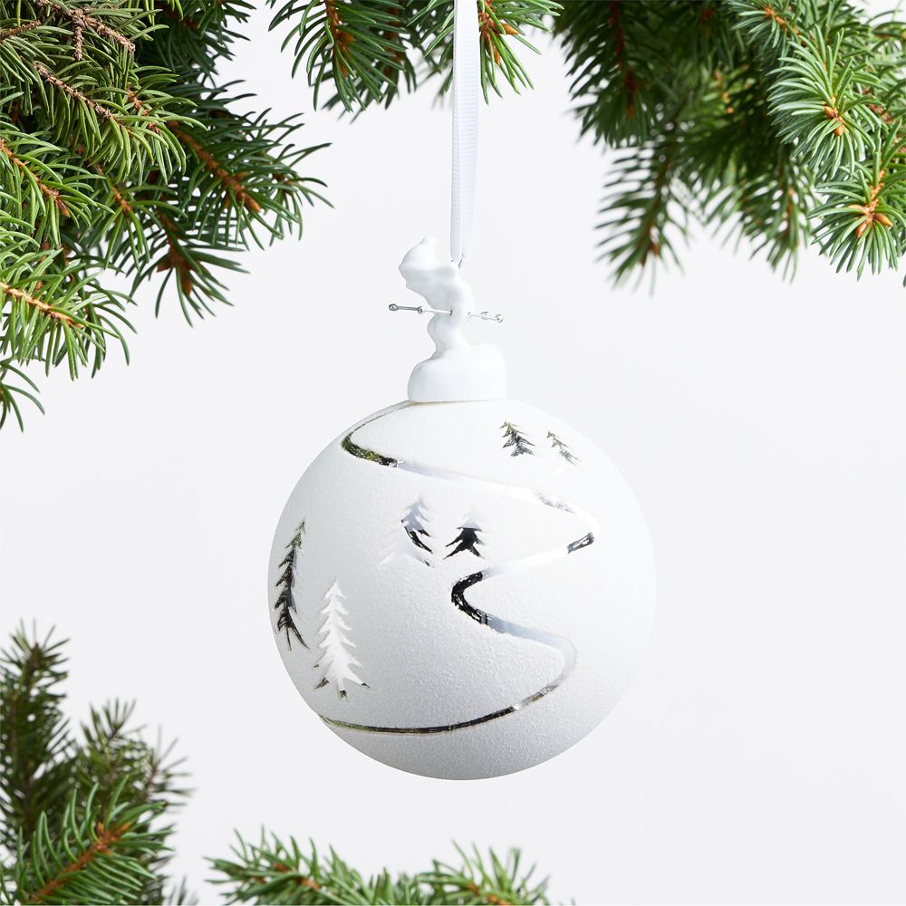 Alpine Skier Silver Glass Ball Christmas Tree Ornament