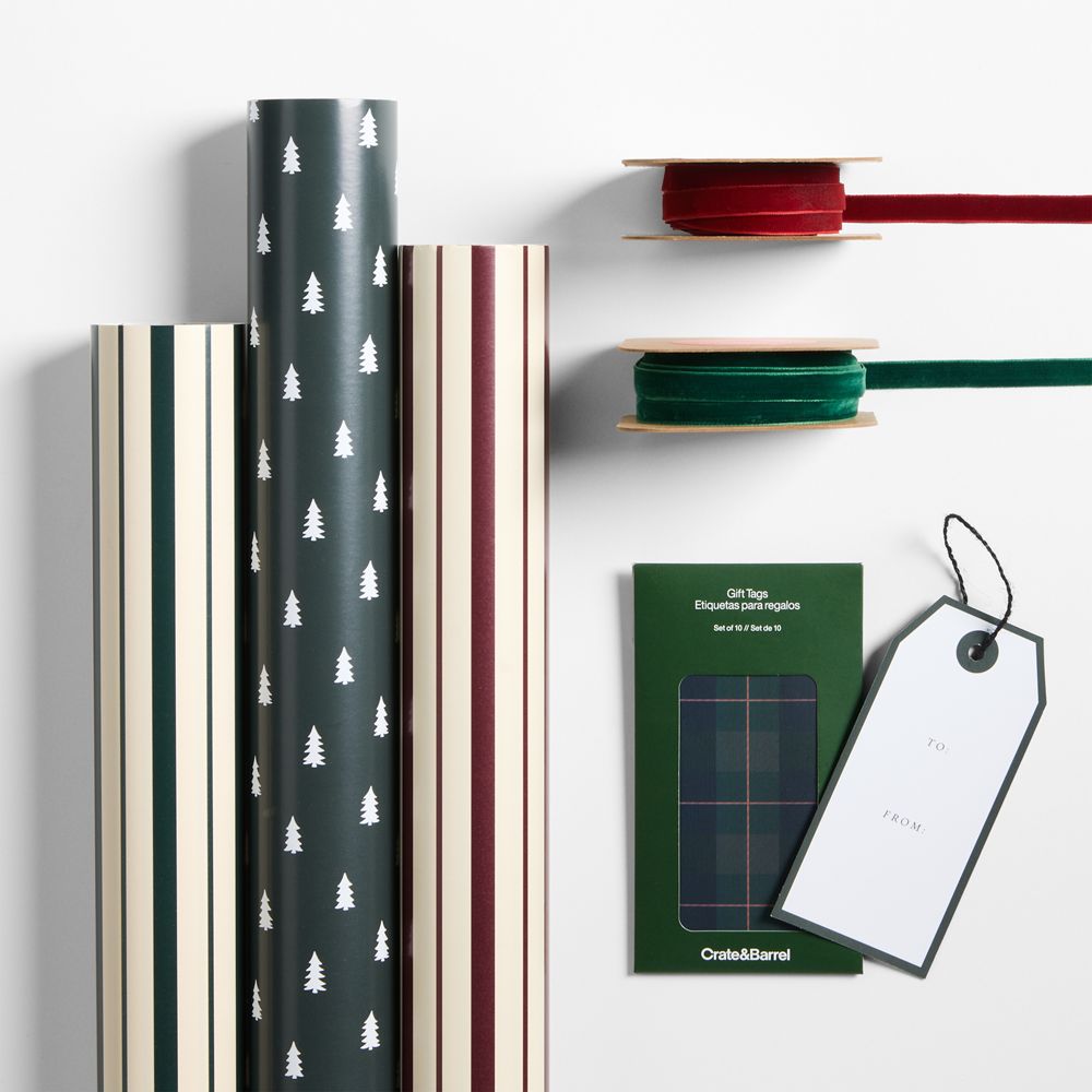 Green Trees & Stripes Holiday Gift Wrap Kit