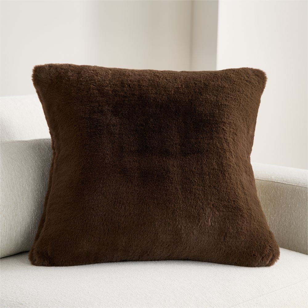 Deep Brown Faux Fur 23"x23" Throw Pillow