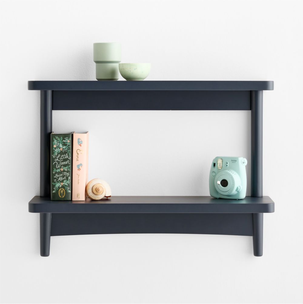 Hampshire 27" Navy Blue Wood 2-Tier Kids Wall Shelf