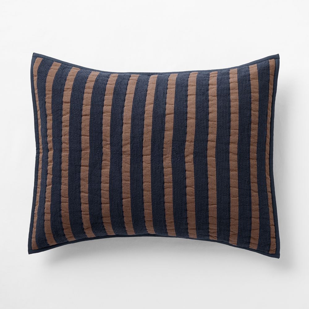 Deep Indigo Stripe Waffle Weave Organic Cotton Kids Pillow Sham