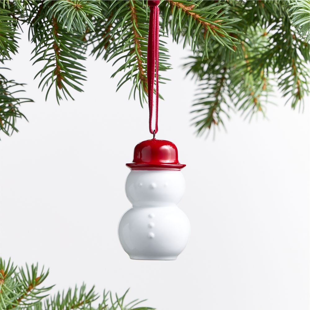 Ceramic Snowman with Red Hat Christmas Tree Ornament