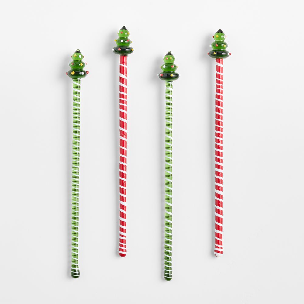 Festive Tree Highball Glass Drink Stirrers, Set of 4