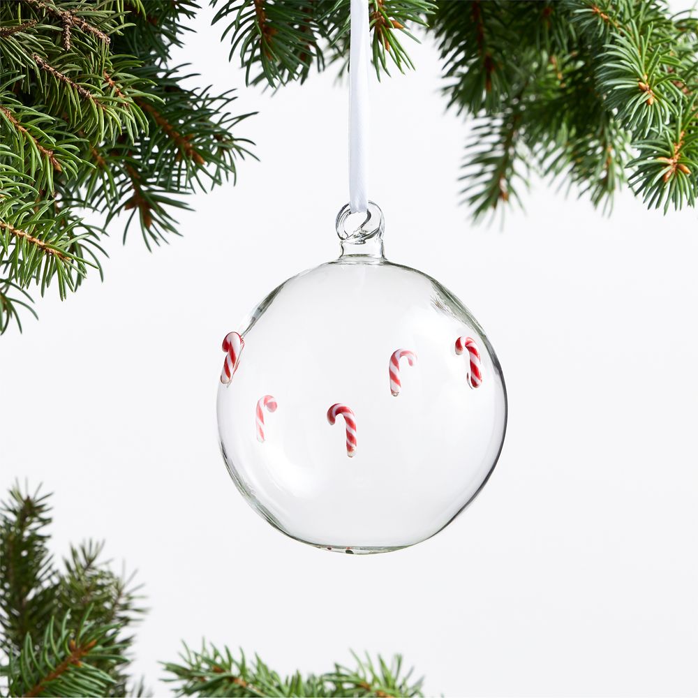 European Candy Cane Glass Ball Christmas Ornament, Set of 4