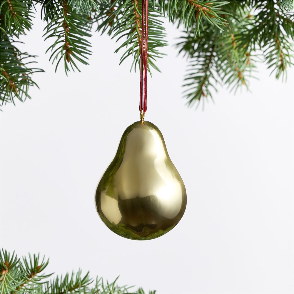 Gold Metal Pear Christmas Tree Ornament
