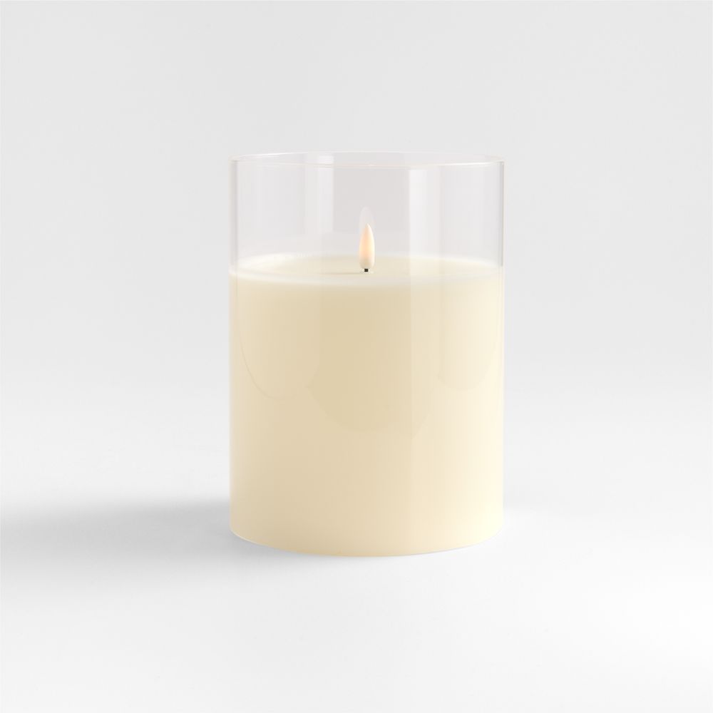 Clear Glass Ivory Flameless Pillar Candles