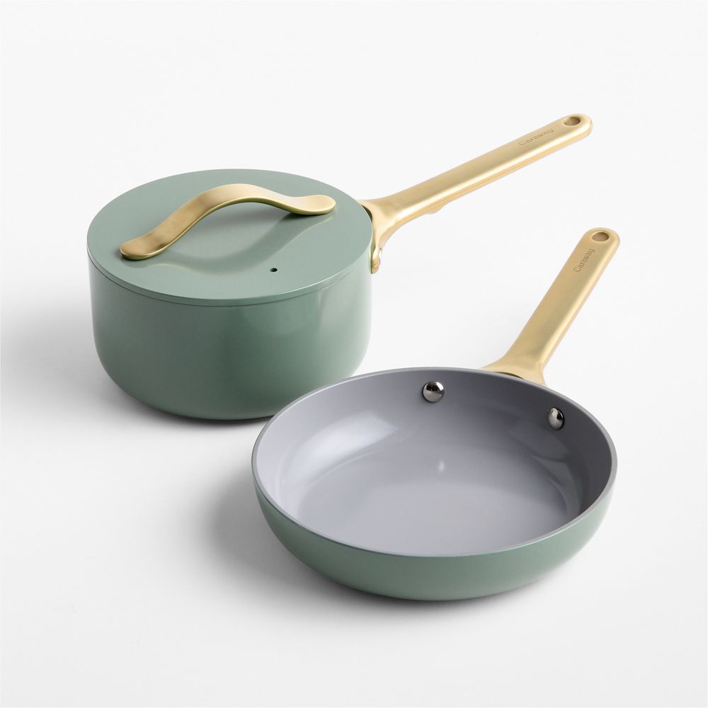 Caraway Coastline Ceramic Nonstick Mini Cookware Duo with Champagne Hardware