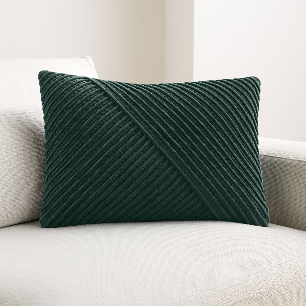 Bowen Ribbed Velvet 22"x15" Spruce Green Throw Pillow