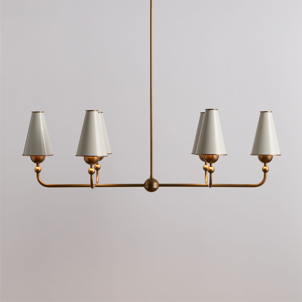 Everton Brass Linear Chandelier Light with White Metal Shades