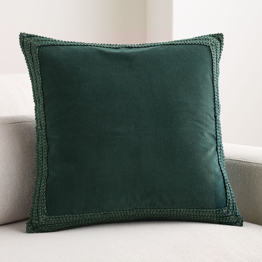 Braided Velvet Border 23"x23" Spruce Green Throw Pillow