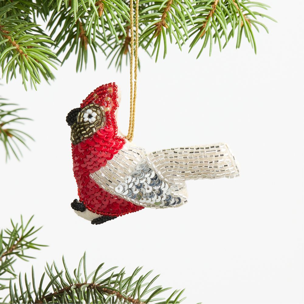 Red Beaded Bird Christmas Tree Ornament