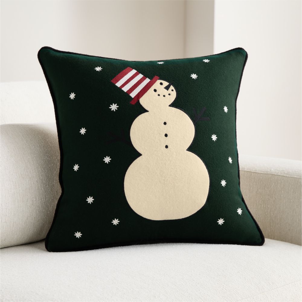 Joan Anderson's Arctic Friend Snowman 20"x20" Spruce Green Throw Pillow