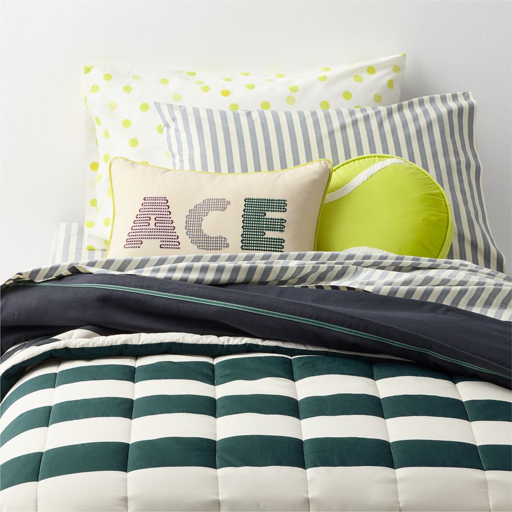 Match Point Deep Jade Stripe Reversible Organic Cotton Kids Quilt by Venus Williams