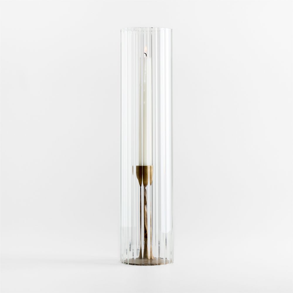 Barteau Brass Finish Taper Candle with Glass Candle Holder Sleeve
