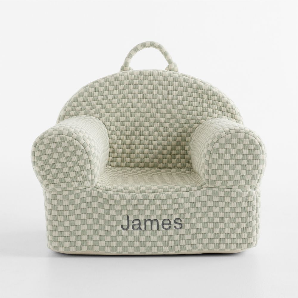 Large Verte Green Checkered Matelass Kids Lounge Nod Chair