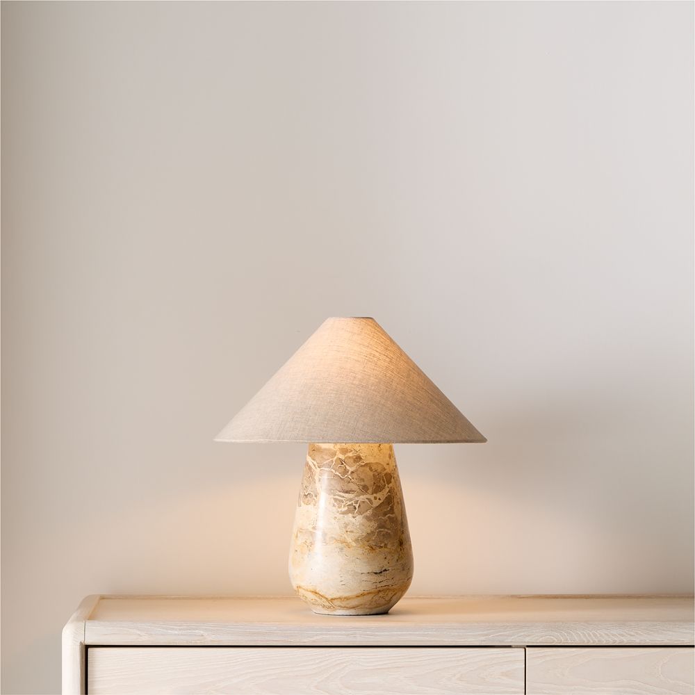 Millstone Fossil Beige Marble Table Lamp with Fabric Shade 16.5"