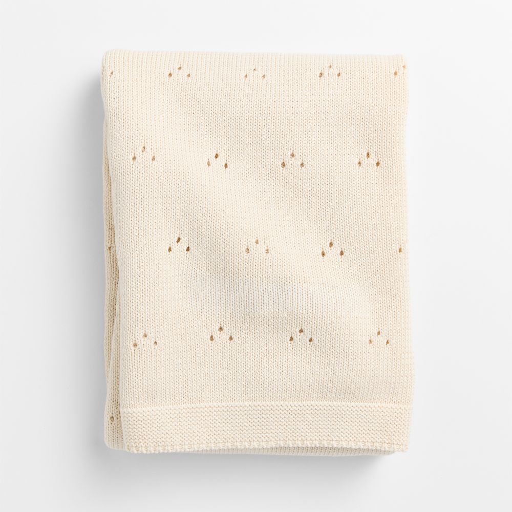 Pointelle Natural Undyed Flecked Organic Cotton Baby Stroller Blanket