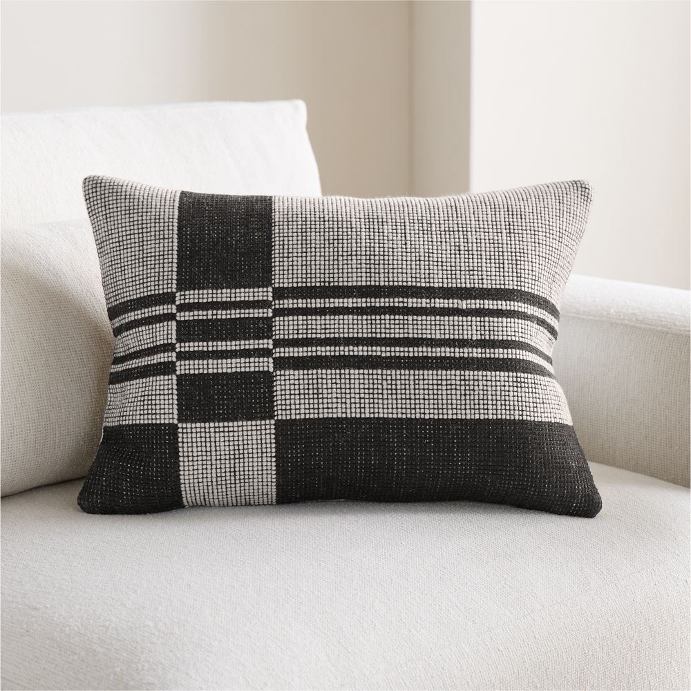Wool and Linen Blend Plaid 22"x15" Midnight Navy Throw Pillow