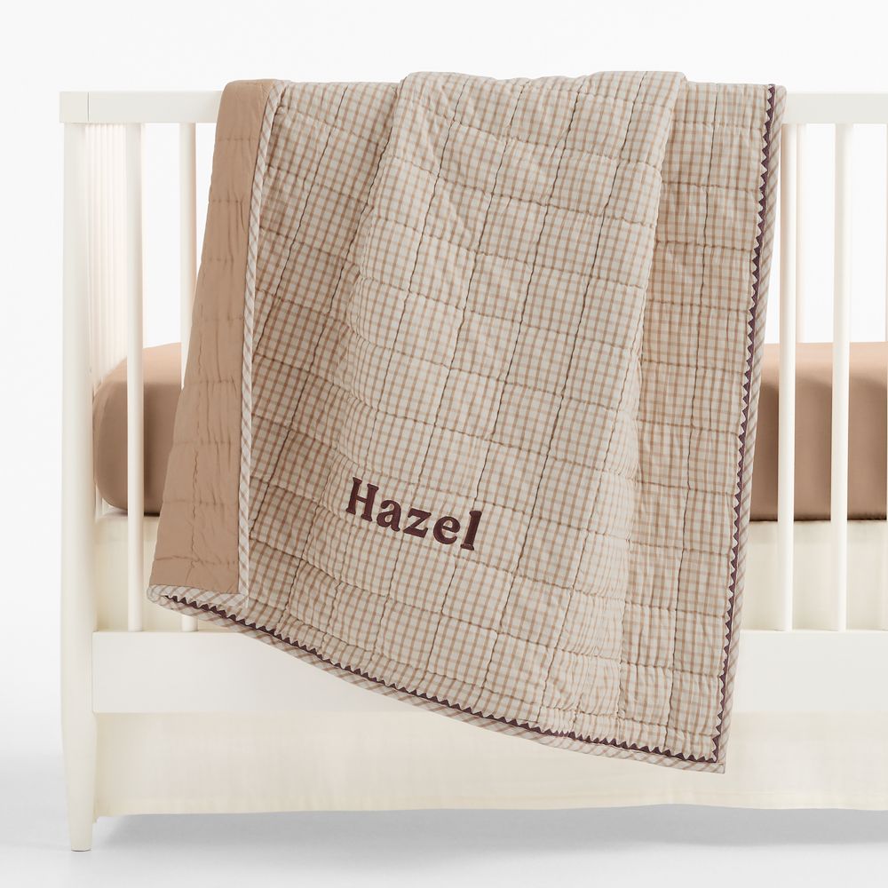 Window Pane Almond Brown 100% Organic Cotton Baby Crib Quilt