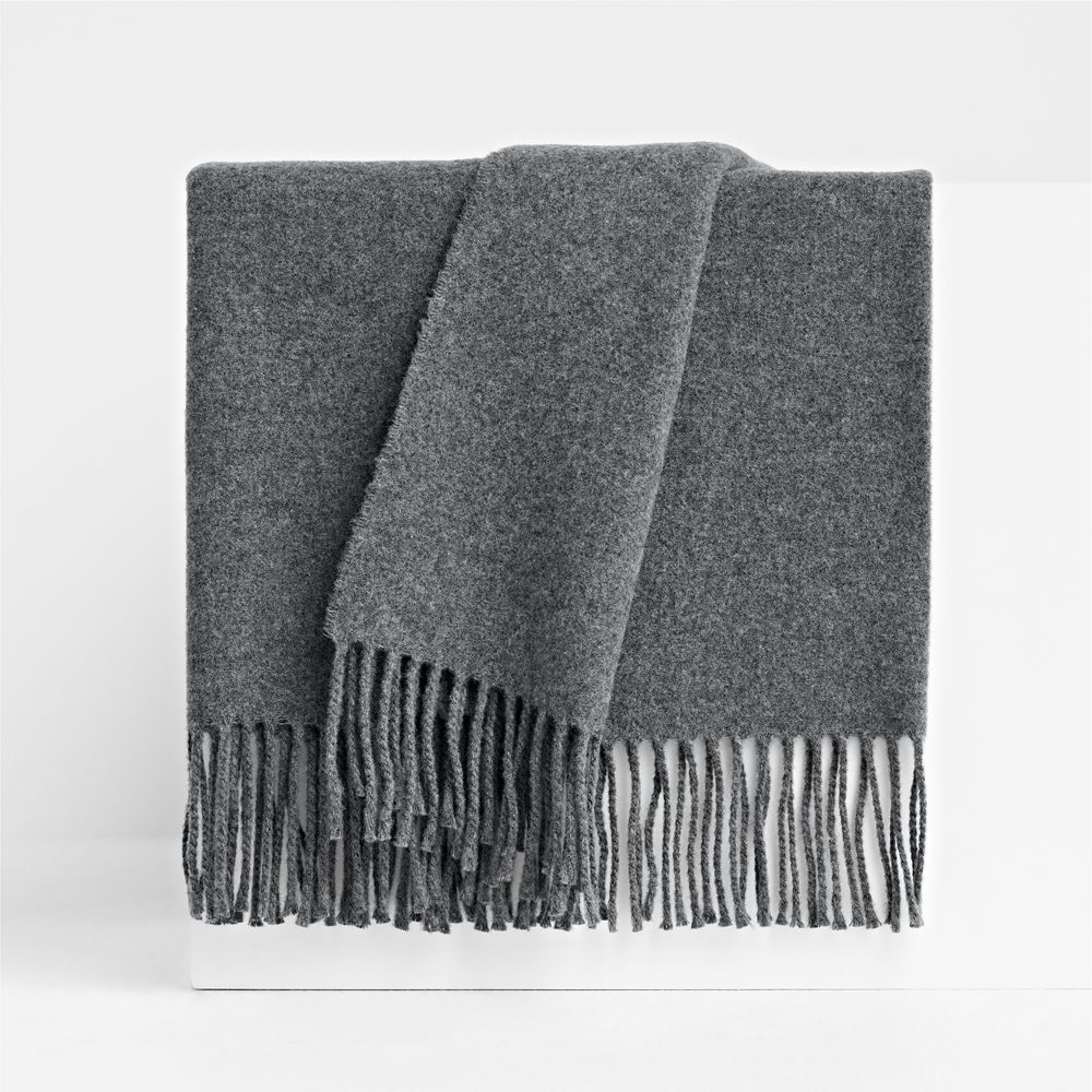 Italian 70"x55" Wool Grey Throw Blanket