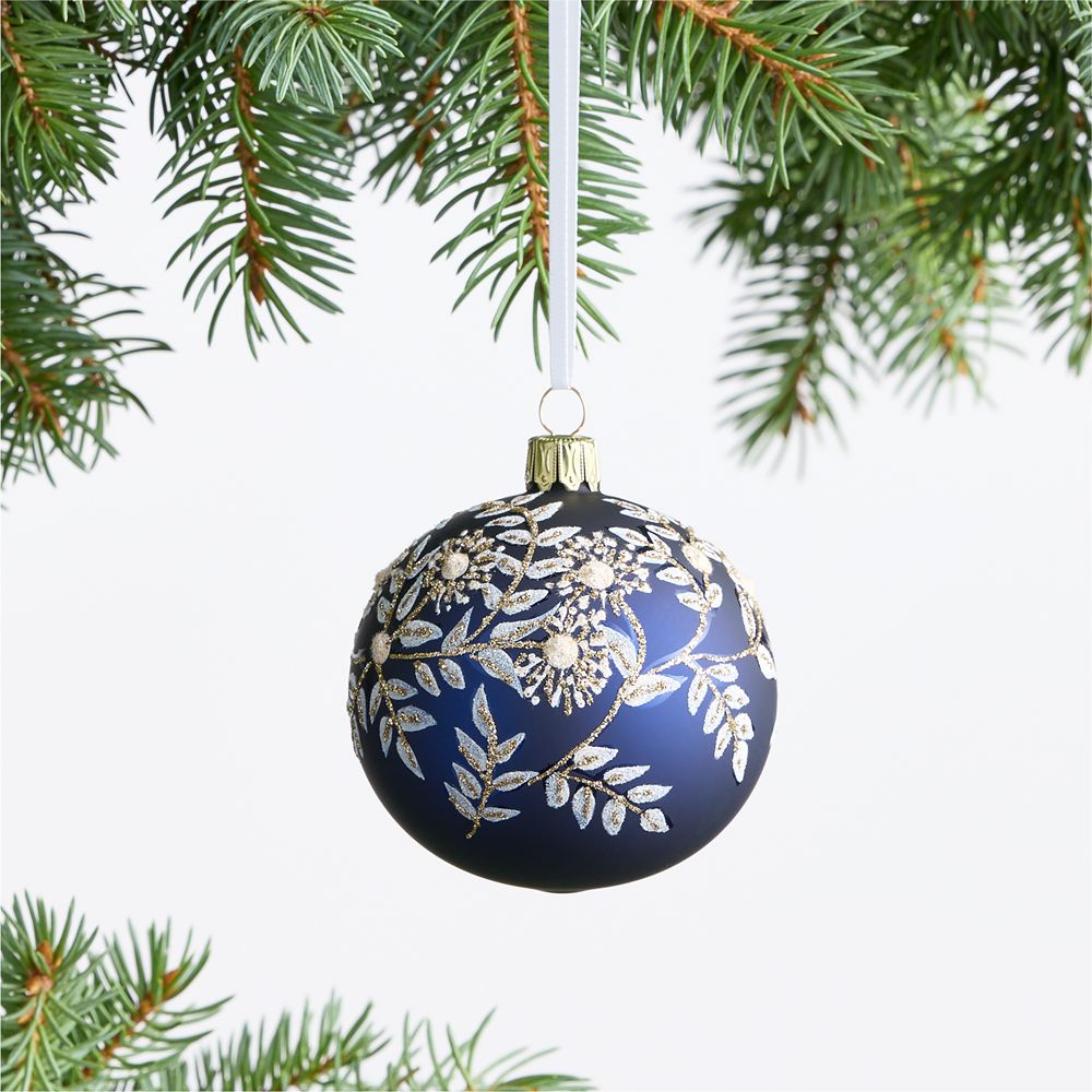 European Blue and White Botanical Ball Christmas Tree Ornament