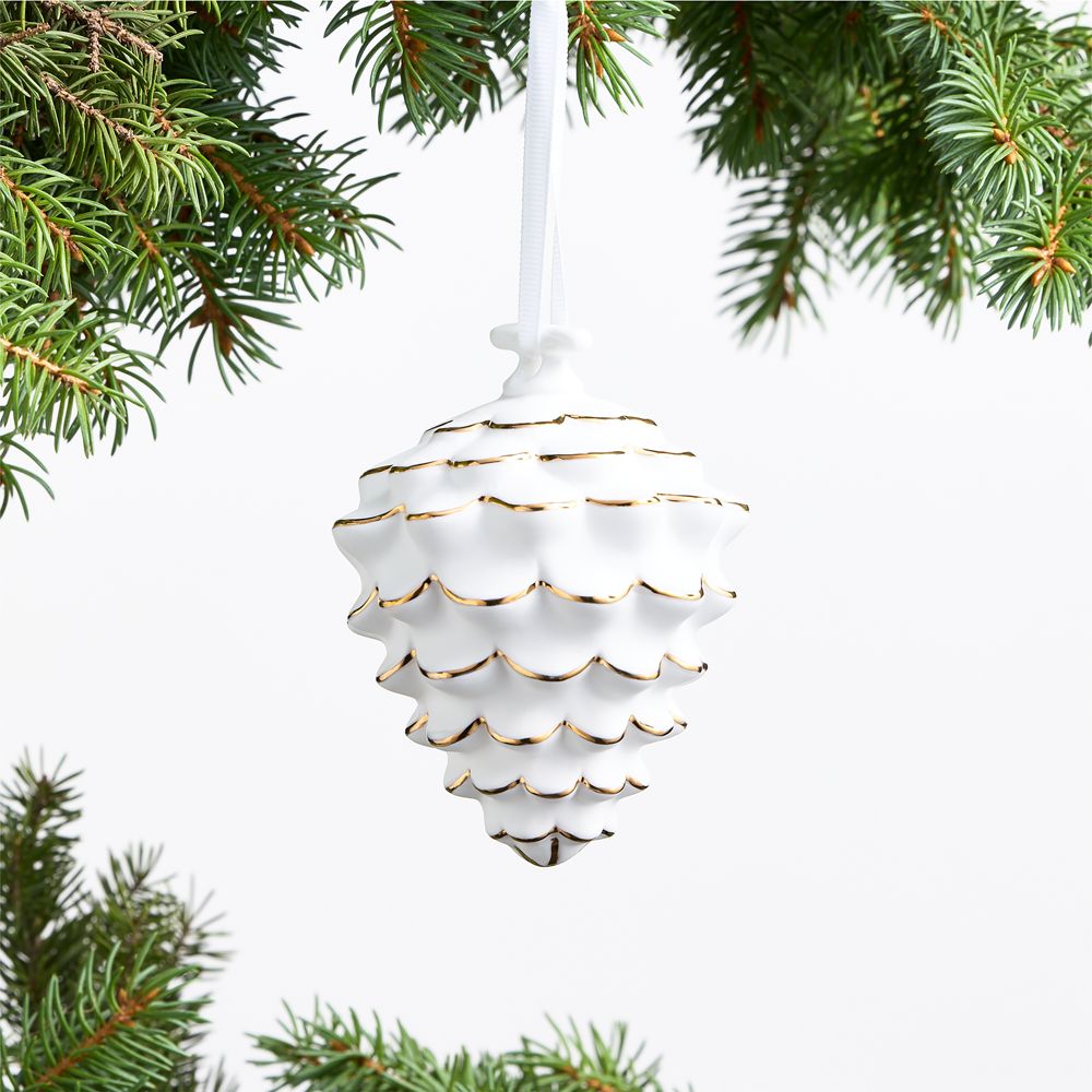Gold Dipped White Ceramic Pinecone Christmas Tree Ornament