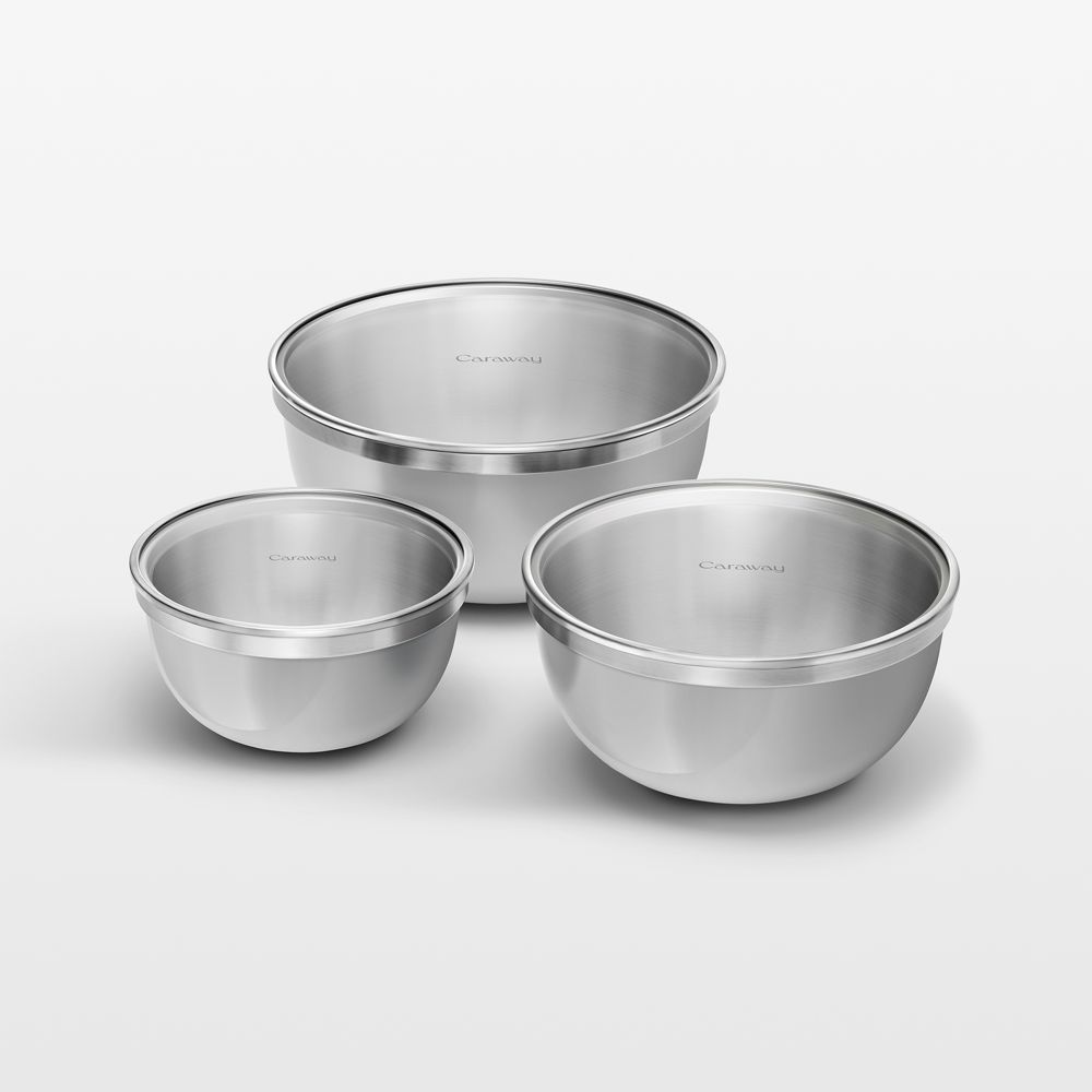 Caraway 6-Piece Stainless Steel Grey Mixing Bowl Set With Glass Lids
