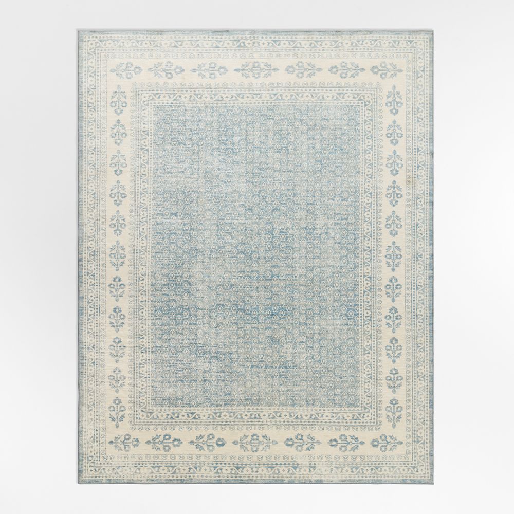 Amara Blue Floral Washable Kids Area Rug