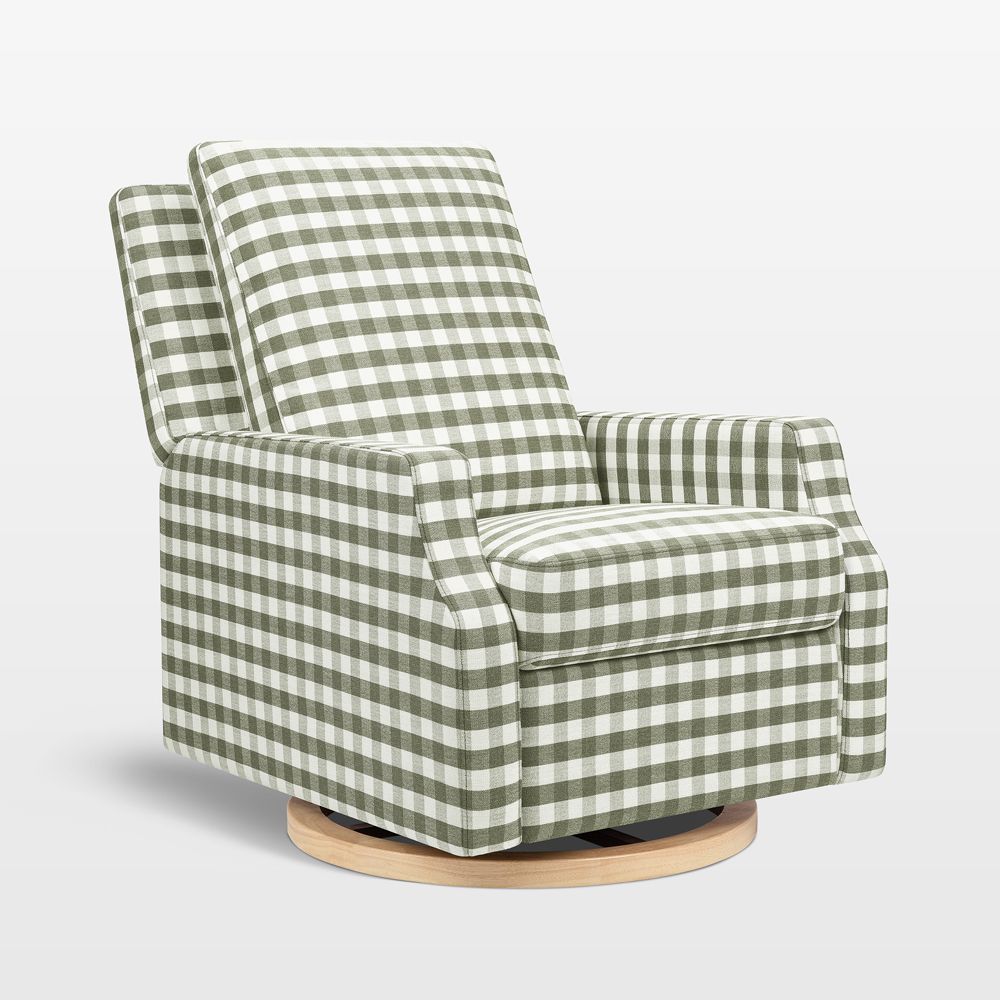 Namesake Crewe Moss Green Gingham Manual Swivel Glider Nursery Chair