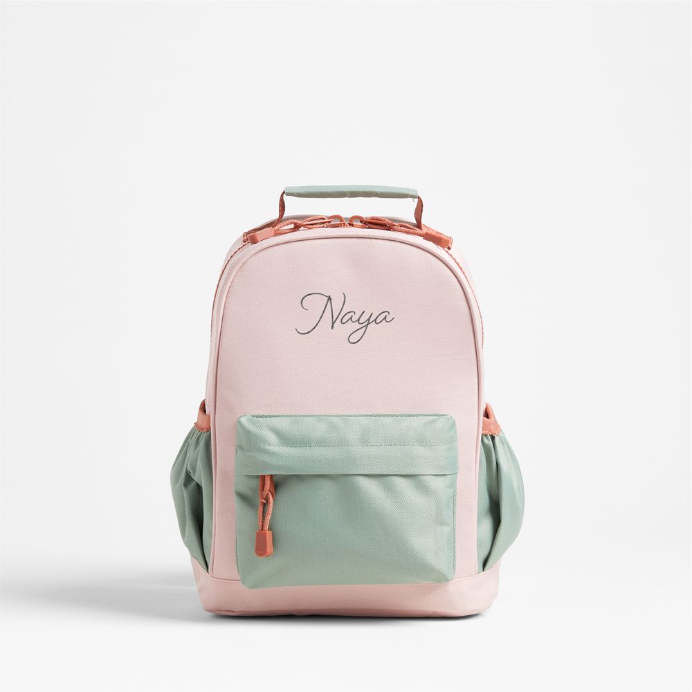 Pink and Mint Green Colorblock Small Kids Backpack with Side Pockets