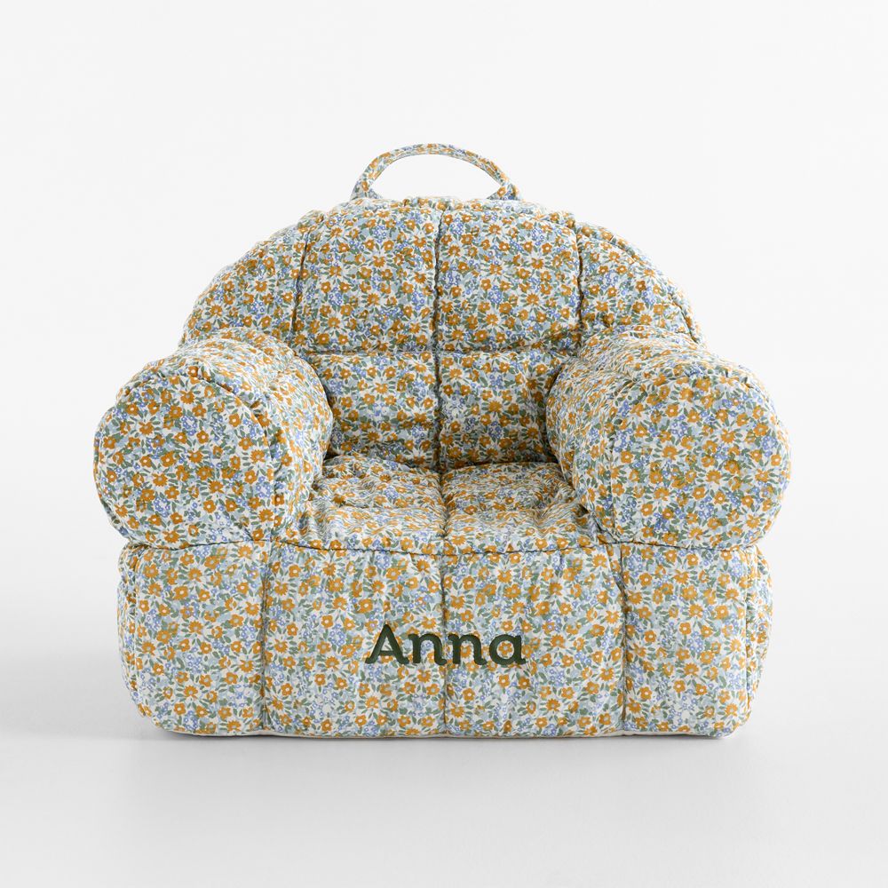 Large Savannah Yellow Floral Puffy Cotton Kids Lounge Nod Chair