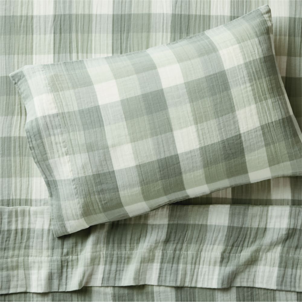 Supersoft Gingham Soft Green 100% Organic Cotton Gauze Kids Sheet Set