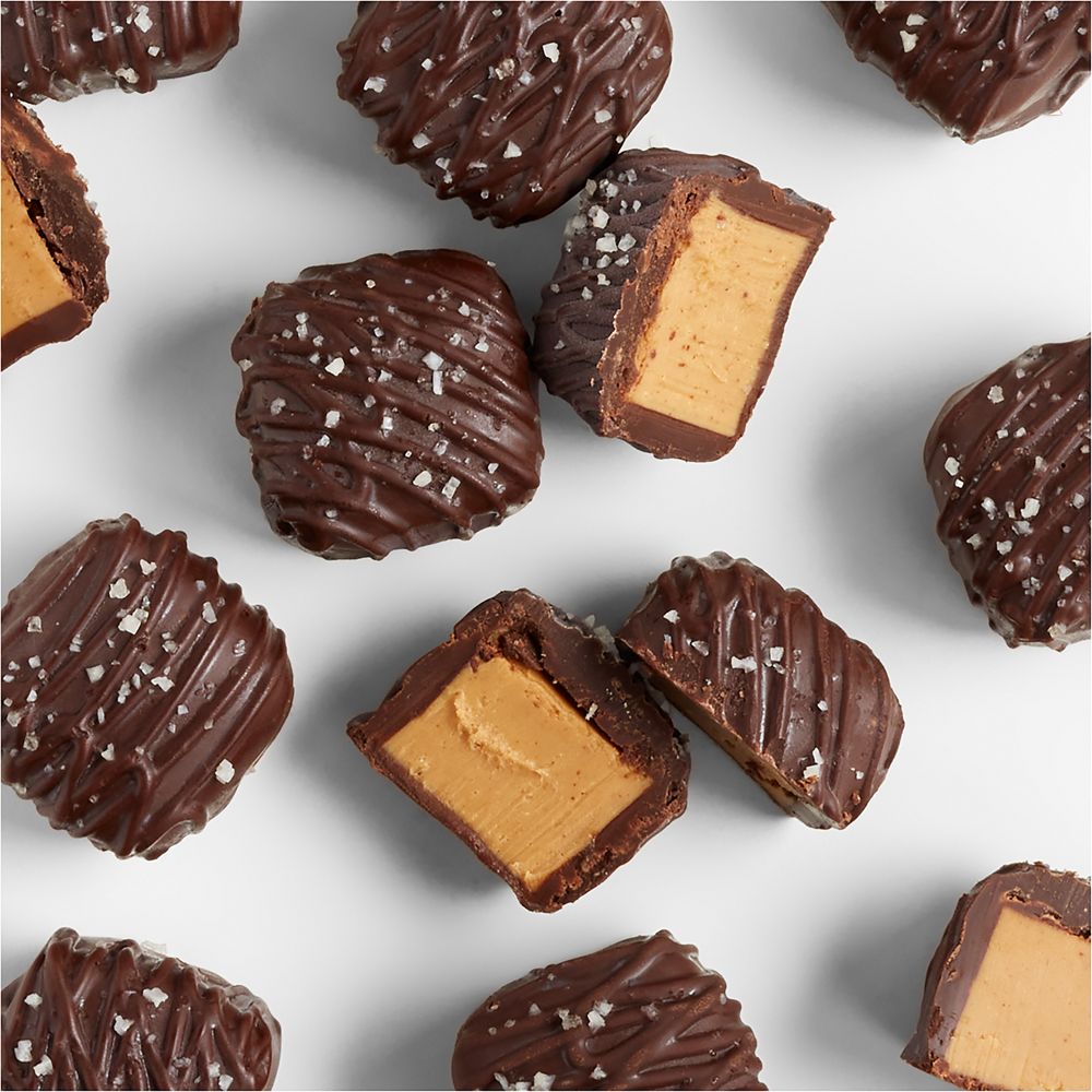Dark Chocolate-Covered Peanut Butter Bites with Sea Salt in Gift Tin
