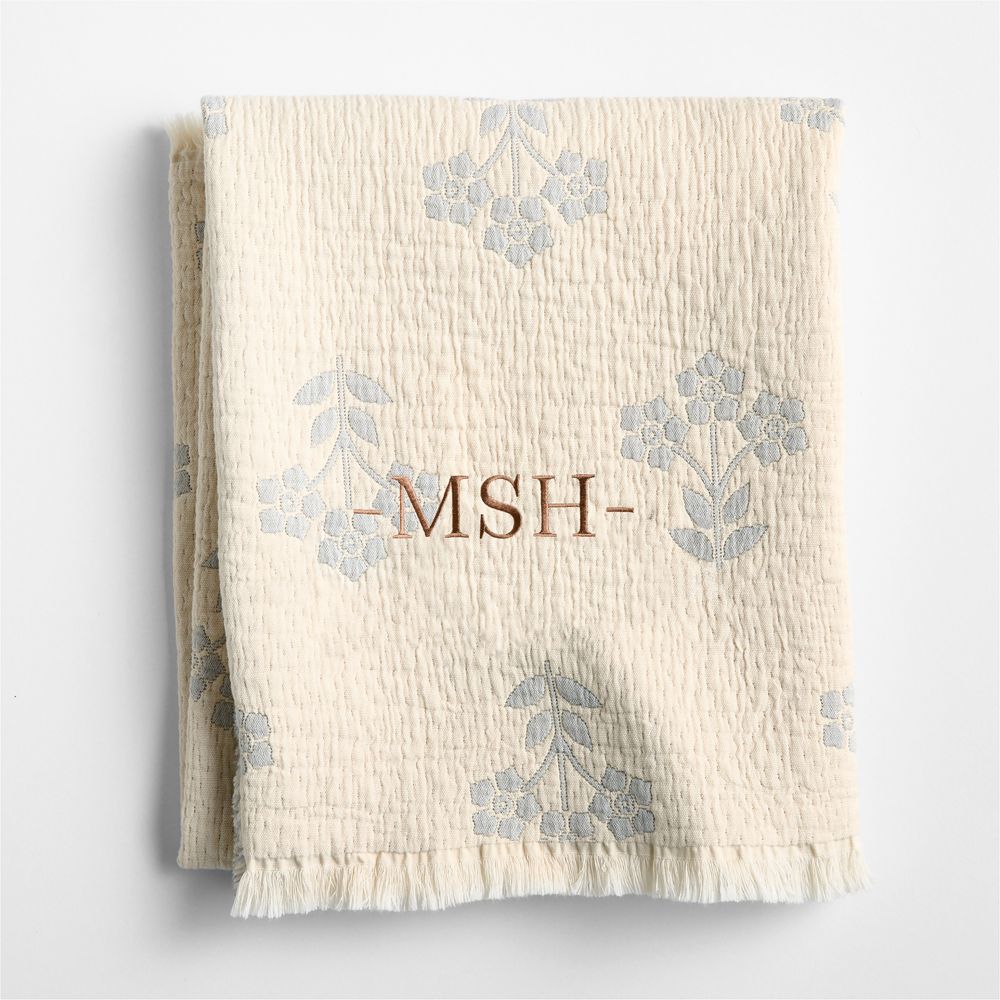 Flora Floral Matelasse Mist Blue Organic Cotton Baby Stroller Blanket