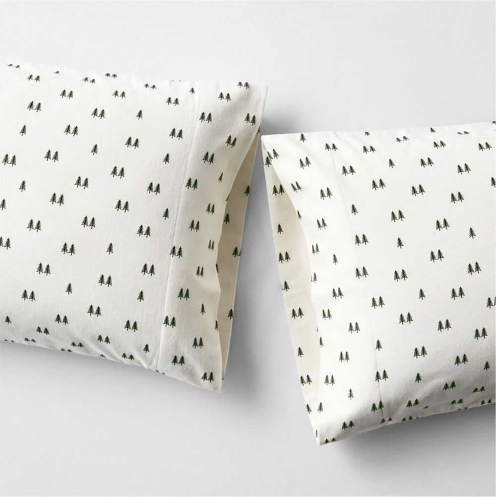 Cozysoft Organic Cotton Flannel Ficus Green Trees Pillowcases, Set of 2
