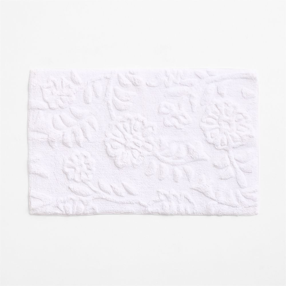 Organic Cotton Floral Tufted Crisp White Bath Mat