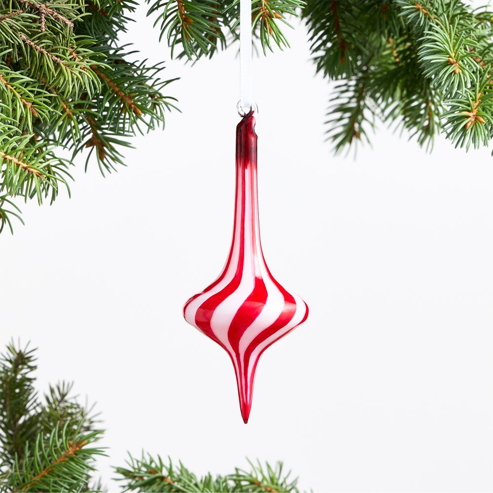 Red and White Striped Glass Finial Christmas Tree Ornament