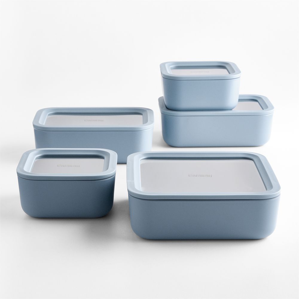 Caraway Blue Lagoon Ceramic-Coated 13-Piece Glass Food Storage Set
