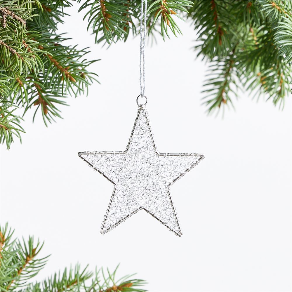 Silver Tinsel Star Christmas Tree Ornament