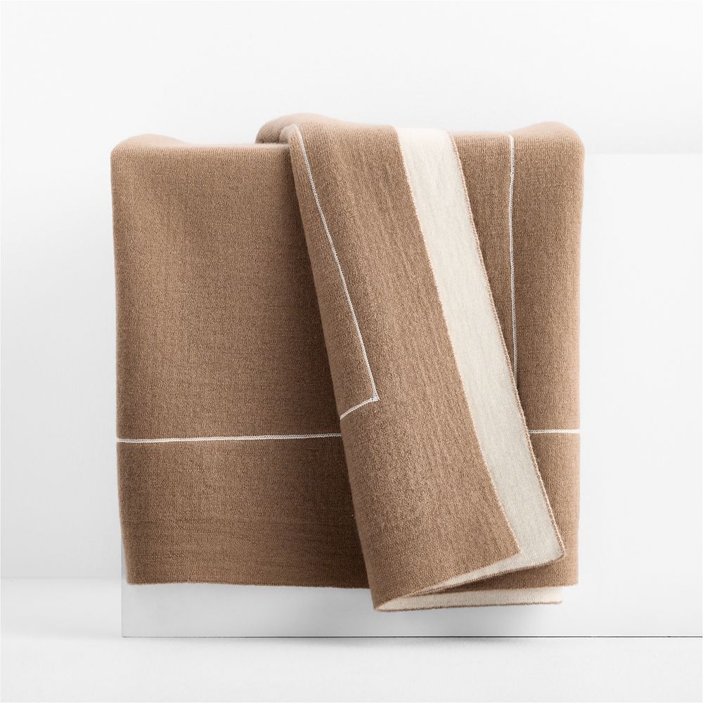 Courtside Merino Wool 70"x55" Camel Tan Throw Blanket by Venus Williams