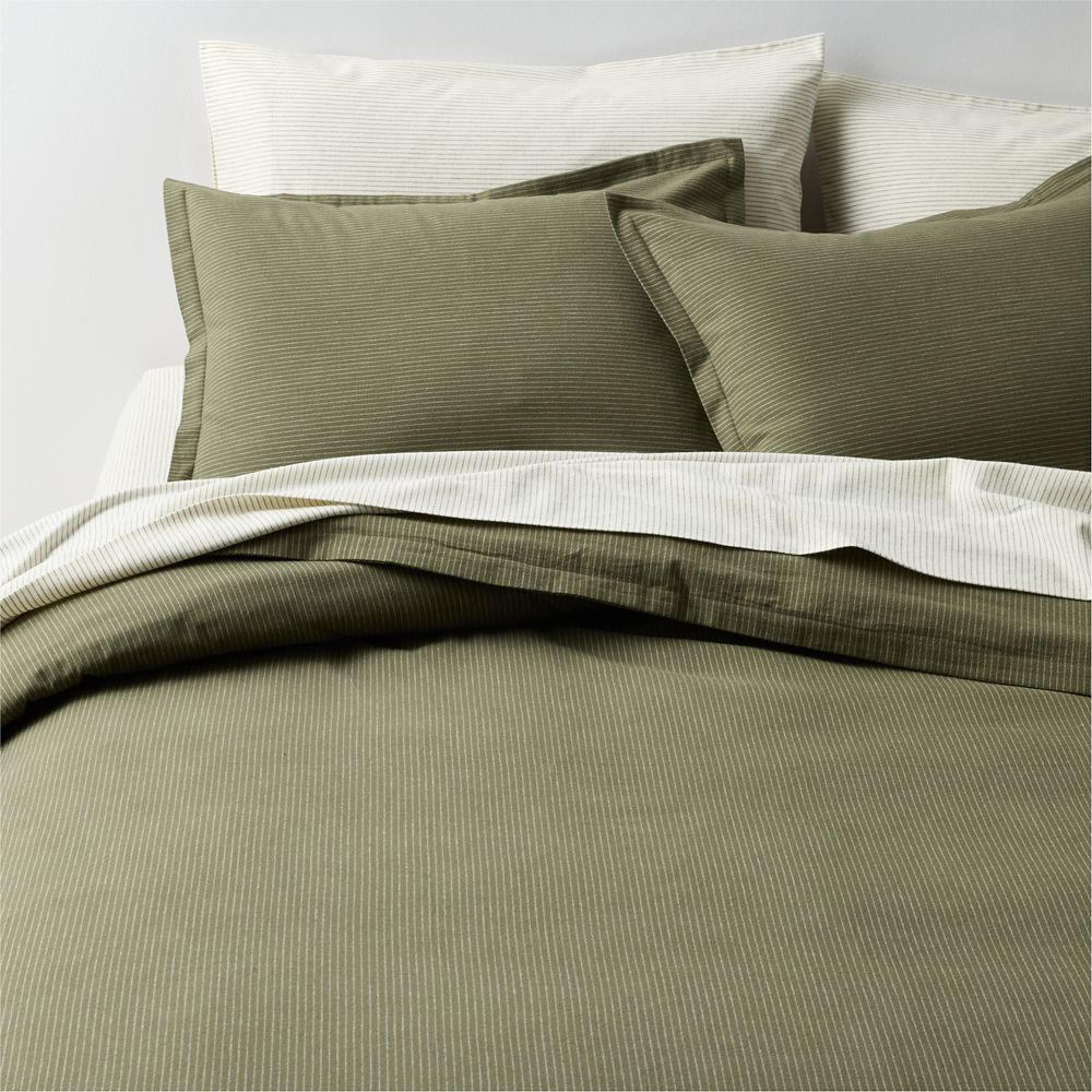 Cozysoft Organic Cotton Flannel Burnt Green Stripe Full/Queen Duvet Cover