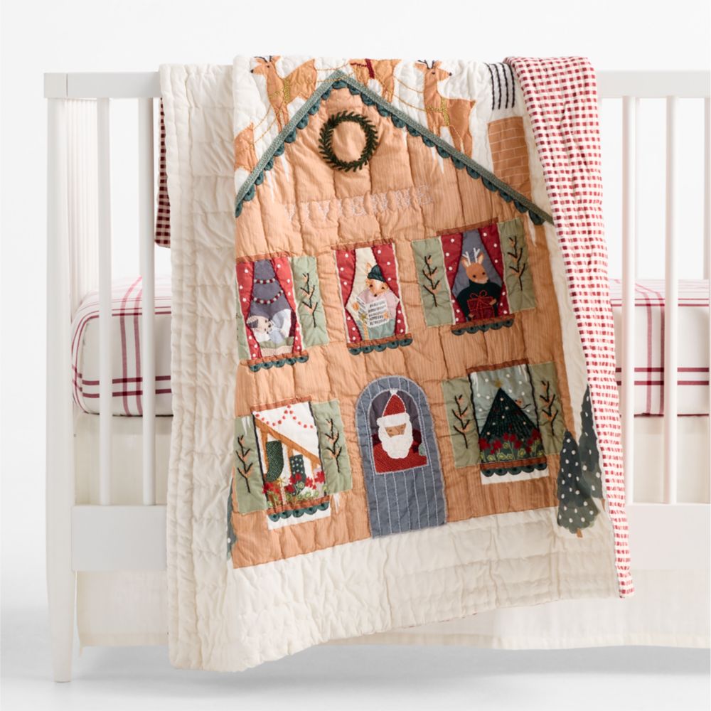 Night Before Christmas Embroidered 100% Organic Cotton Baby Crib Quilt