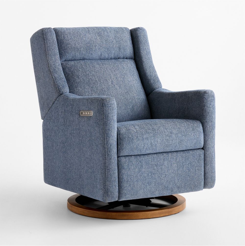 Babyletto Kiwi Pro Ocean Blue Swivel Glider Power Recliner Nursery Chair