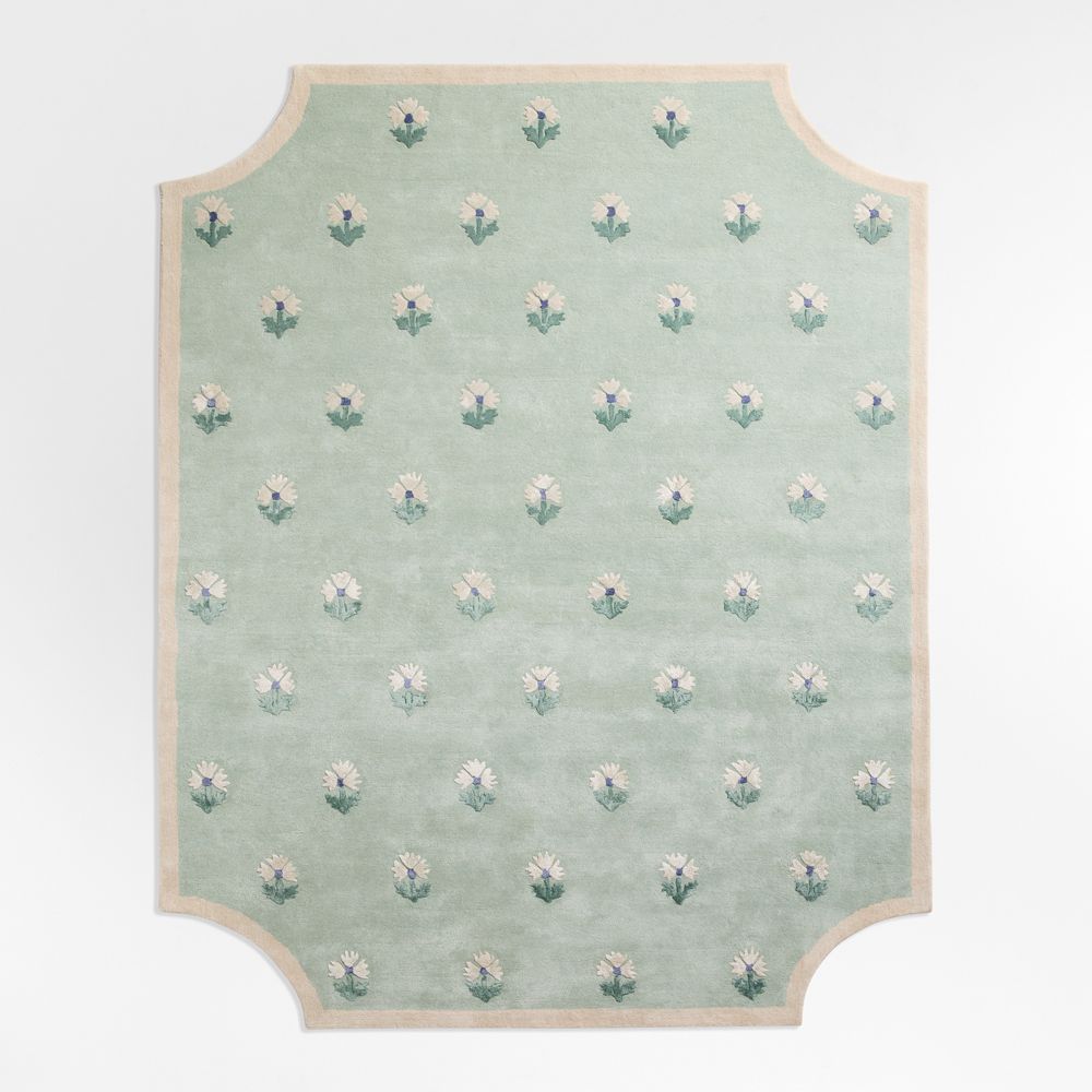 Floral Reverie Soft Green Wool Kids Area Rug
