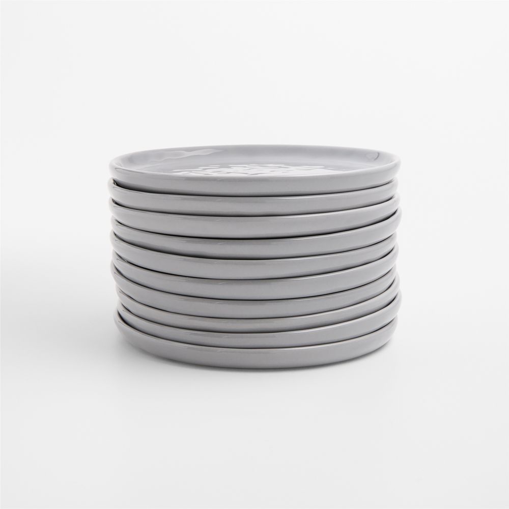 Mercer Grey Round Stoneware Appetizer Plates, Set of 10