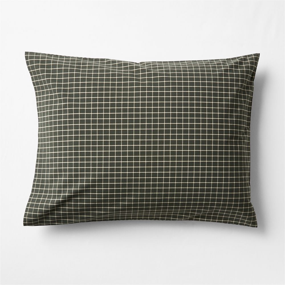 Favorite Washed Organic Cotton Ficus Green Gingham Check Bed Pillow Sham