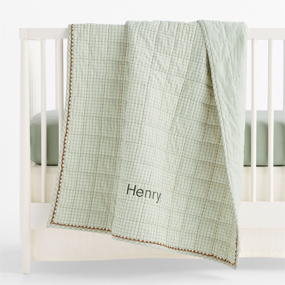 Window Pane Green Tint 100% Organic Cotton Baby Crib Quilt