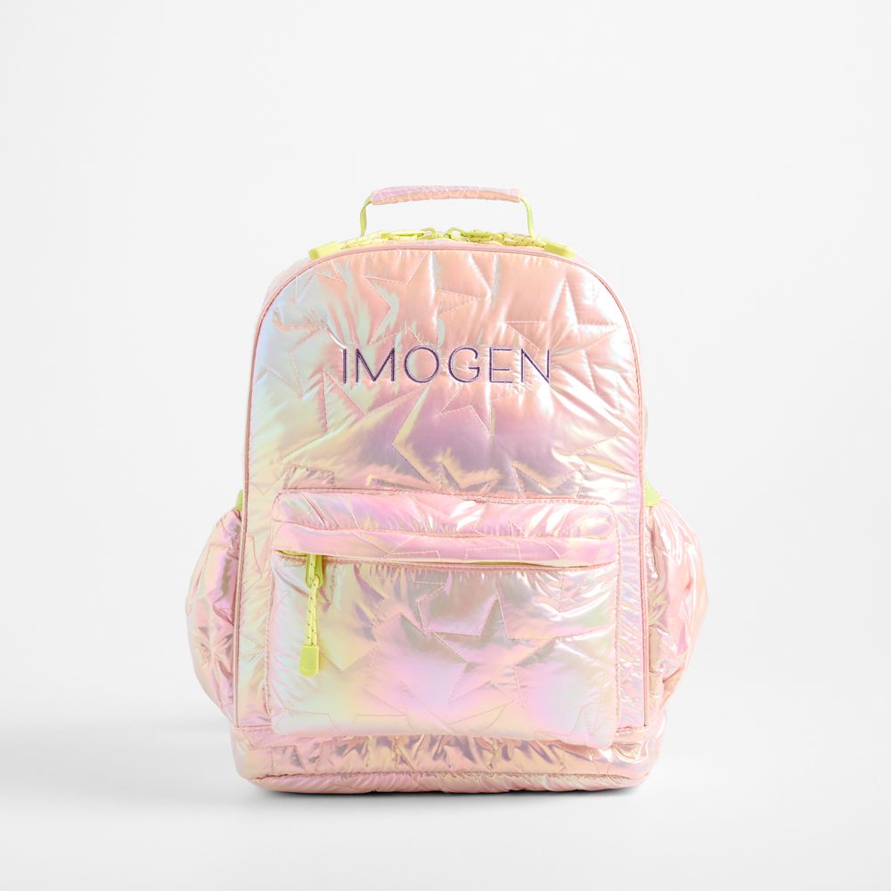 Pink Metallic Star Medium Kids Backpack with Side Pockets