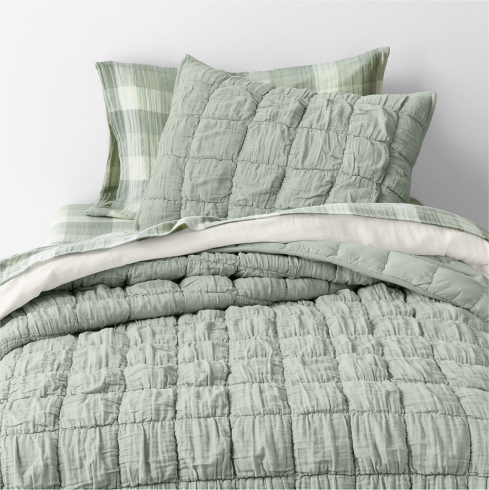 Supersoft Soft Marshmallow Puffy Soft Green 100% Organic Cotton Gauze Kids Quilt